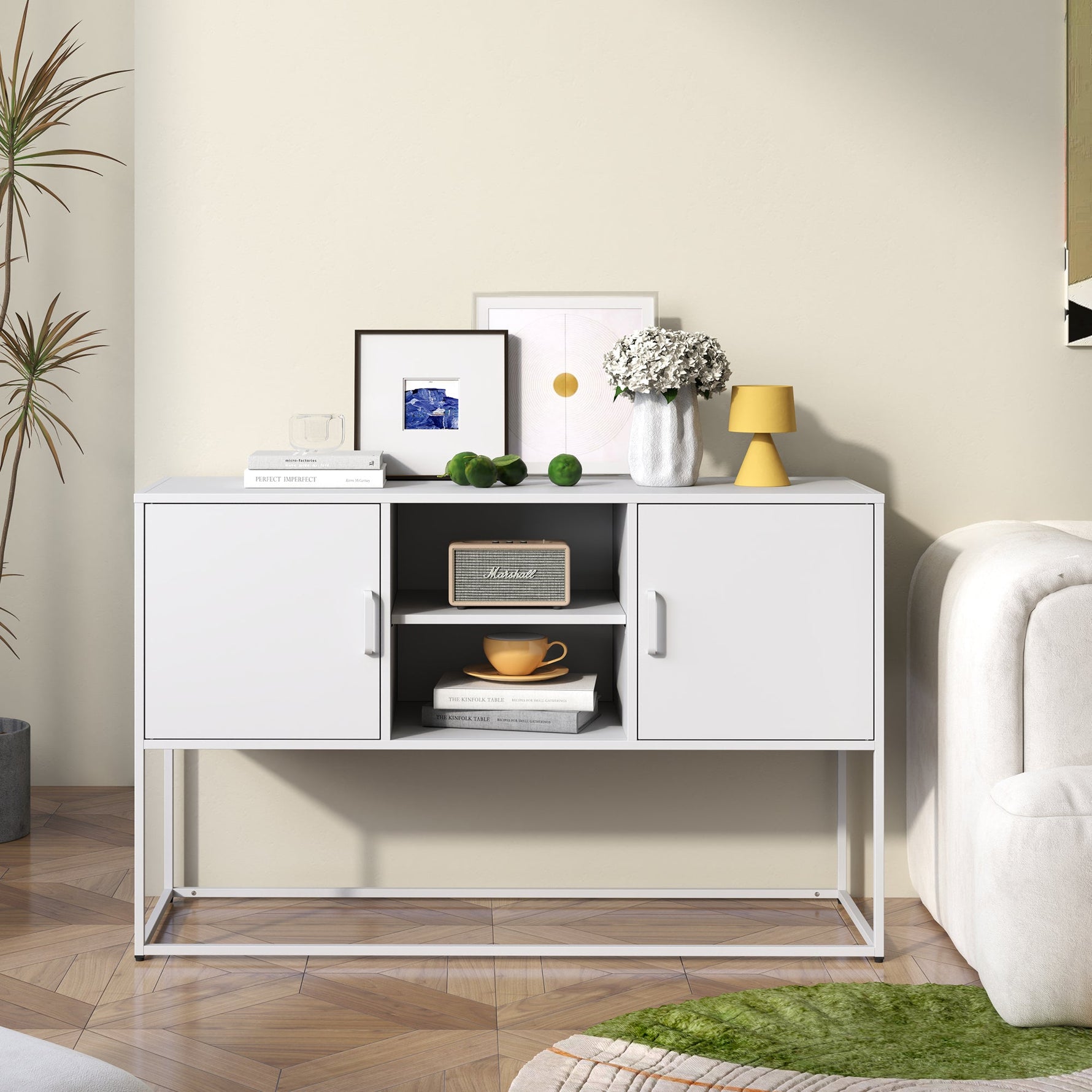 Metal Accent Cabinet Sideboard Buffet Storage 120x40x75cm - White