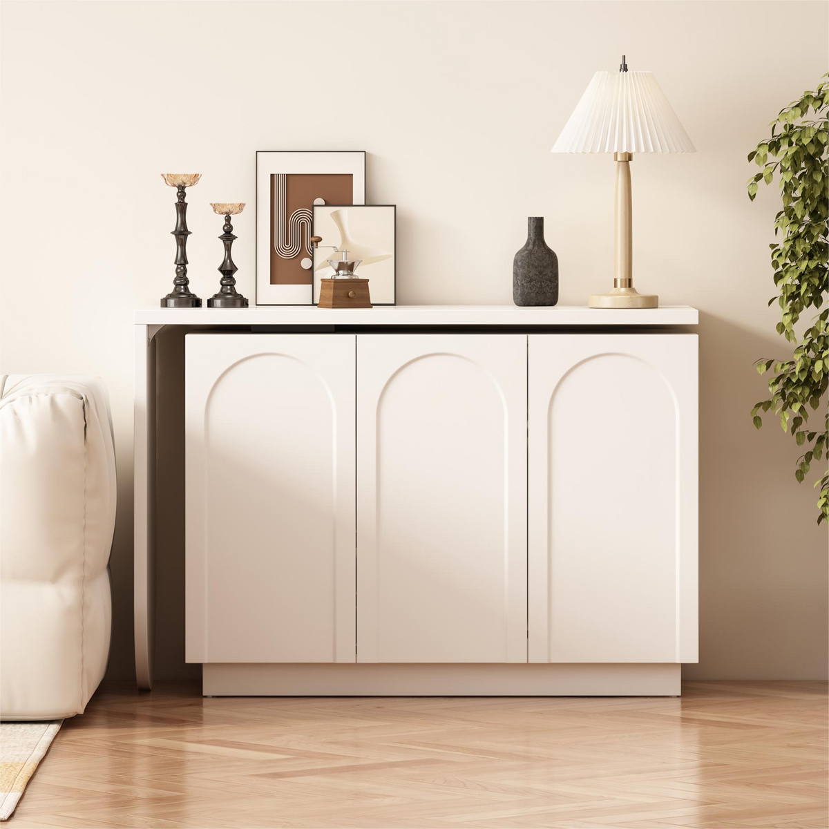 Desk, Rotating L-Shaped Corner Computer/Dressing Table 110 cm, White