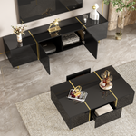 TV Cabinet and Coffee Table Set, High Gloss, Black