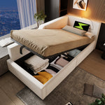 Upholstered Daybed, 90x190cm Sofa Bed with Hydraulic Storage & USB-C, Velvet Beige