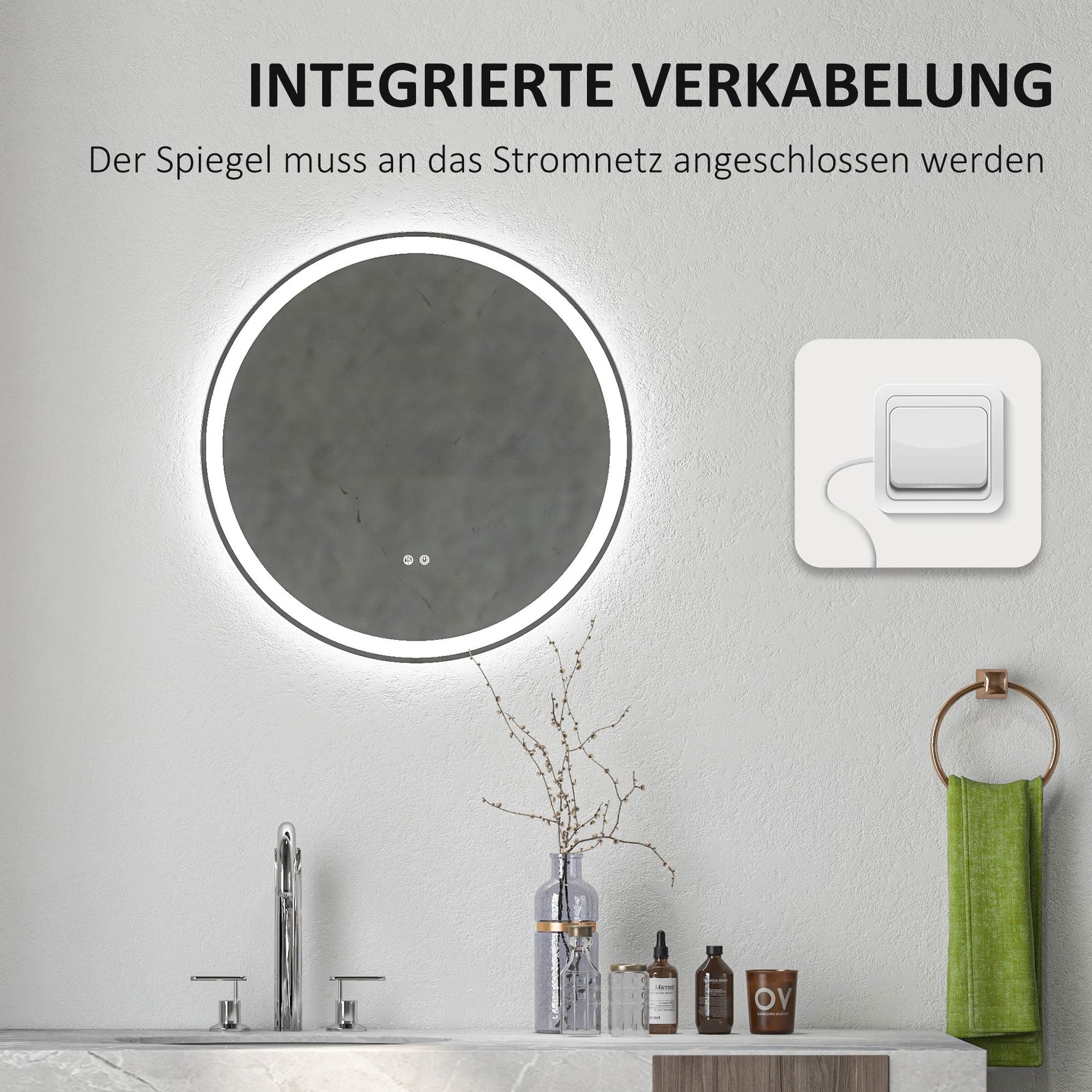 kleankin Bathroom Mirror, LED Illuminated Touch, Aluminum Frame