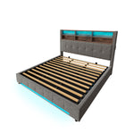 Storage Bed 180x200 cm with LED & Headboard in Velvet