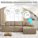 Modular Sofa Set Chaise & 2-Seater, 5 Cushions, Drink Holders, Corduroy Fabric