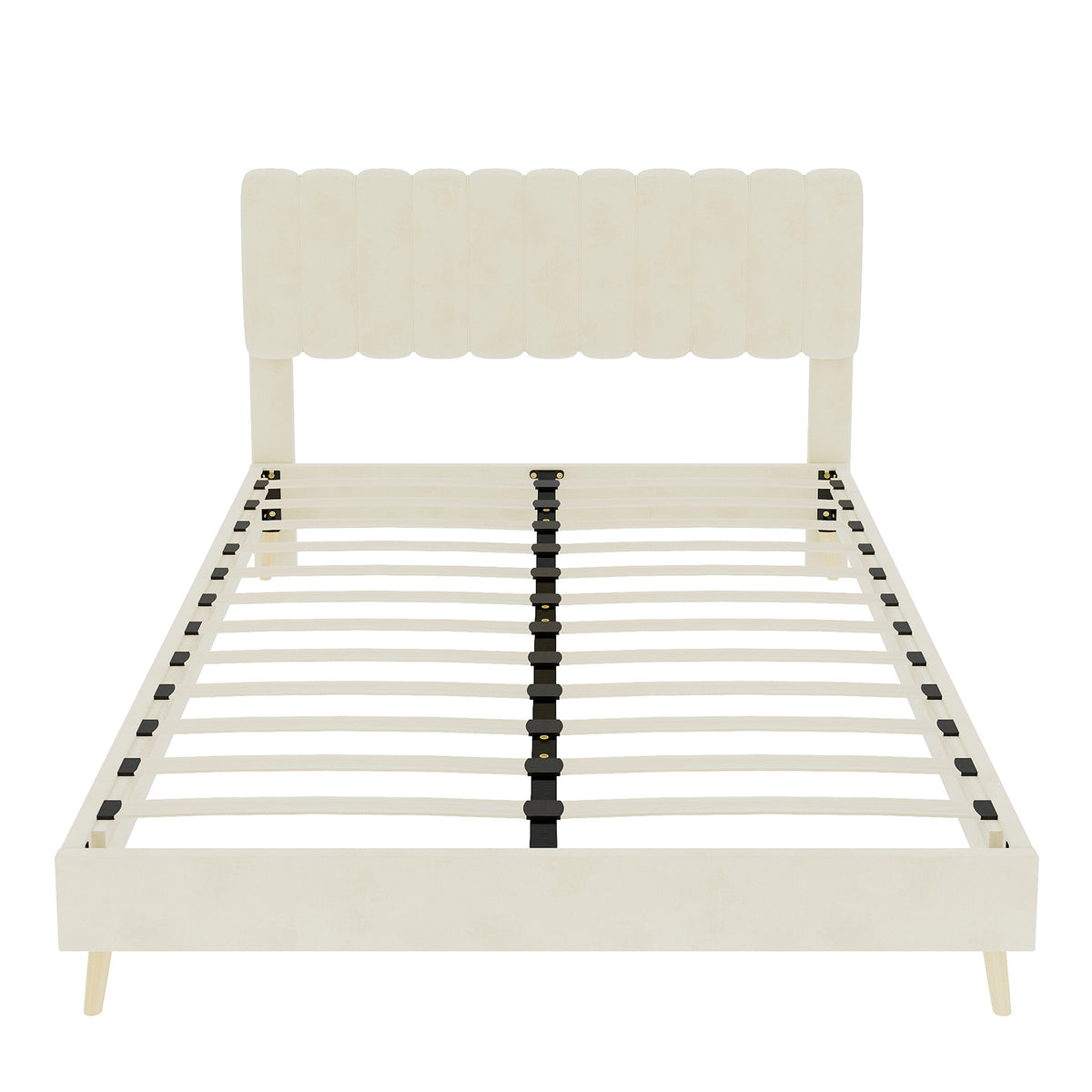 Upholstered Bed 160x200cm with Soft Headboard & Mattress, Beige