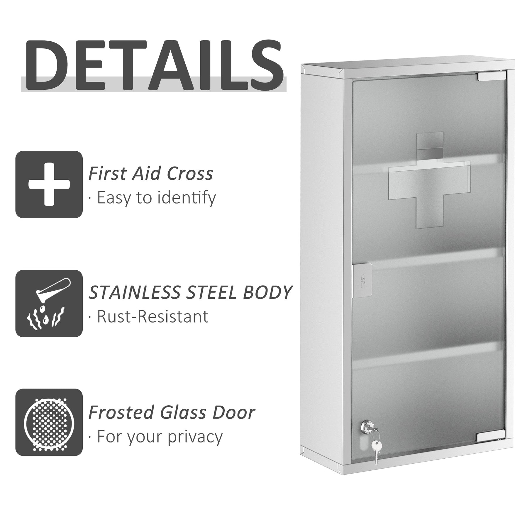Medicine Cabinet First Aid with Lock 30x12x60cm Stainless Steel