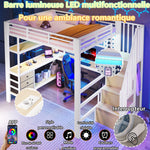 Loft Bed 140x200cm with Desk & Storage, White Metal