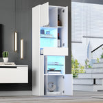 Display Cabinet Tall, LED High-Gloss 1 Drawer 4 Cabinets 55x38x170cm, White