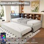 Sofa Bed 90x200 Pull-out LED Storage Flannel Light Grey