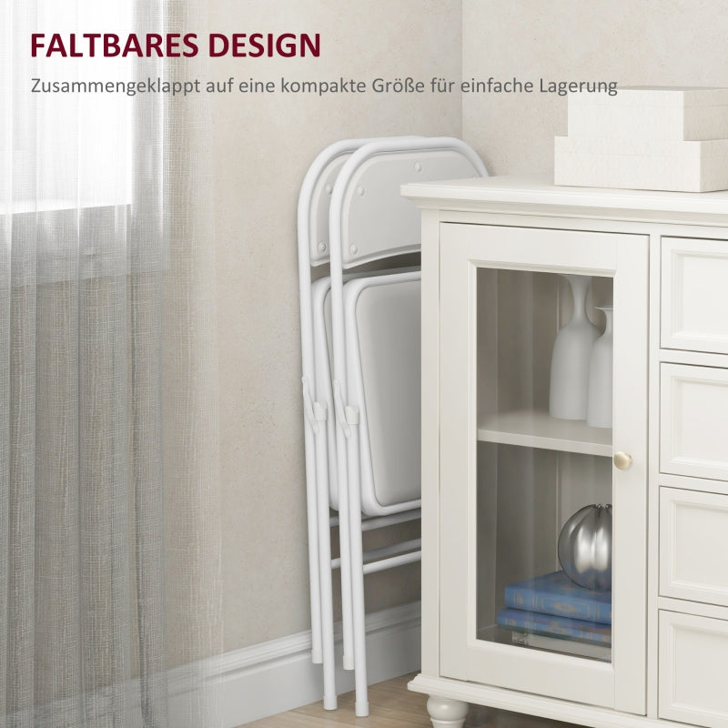 Folding Chairs, Portable Office with Cushions, Faux Leather White