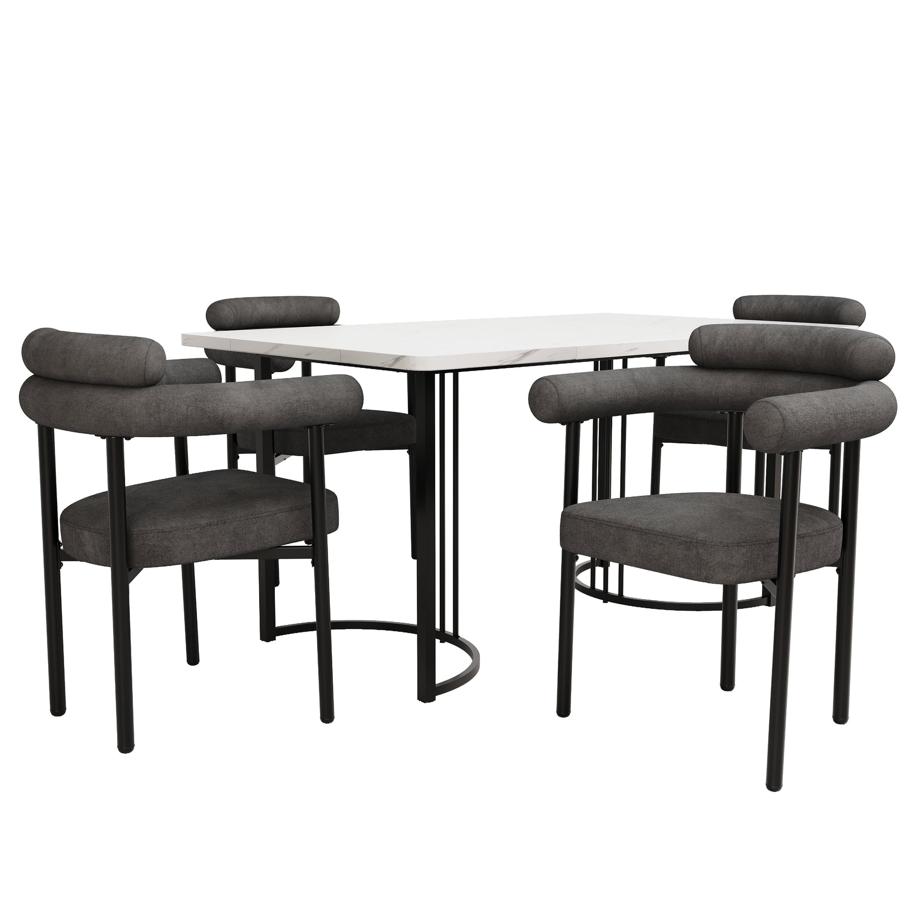 Dining Set (5-Piece) - 4 Armchairs, Designer Metal Legs - Grey Suede