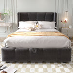Upholstered Bed 90x200cm Pneumatic Storage Slatted Base - Linen Grey