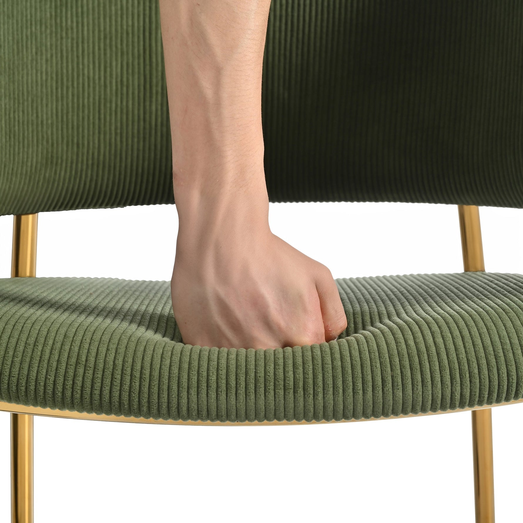 Modern Chairs Set of 6 with Angled Legs and Adjustable Feet, Green Corduroy