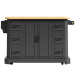 Mobile Kitchen Island with 2 Doors and 6 Drawers, White and Black