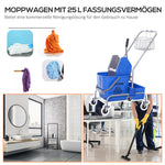 Cleaning Cart Mobile Mop Bucket, 25 Liters with Wringer and 4 Wheels, Blue