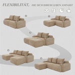 3-Seater Modular Sofa with Ottomans, Cup Holders and Side Pocket, Khaki Corduroy