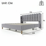 Upholstered Double Bed with USB C Charging, 180x200cm, Grey Linen