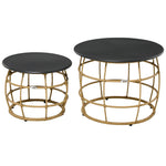 Side Table Set, 2 Coffee Tables with Hand-Woven Table Top, Sand