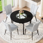 Round Table Set Modern Minimalist 100cm 4 Armchairs - Black/Light Grey PU
