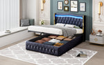 Upholstered Double Bed with LED Lights and Hydraulic Storage, Velvet