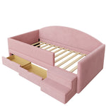Upholstered Sofa Bed with Two Drawers, Railings and Steps, 90x190cm, Pink Velvet
