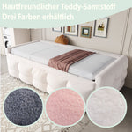 Extendable Upholstered Sofa Bed with Slatted Frame and 90/180x190cm Mattress Support, Beige Teddy Velvet