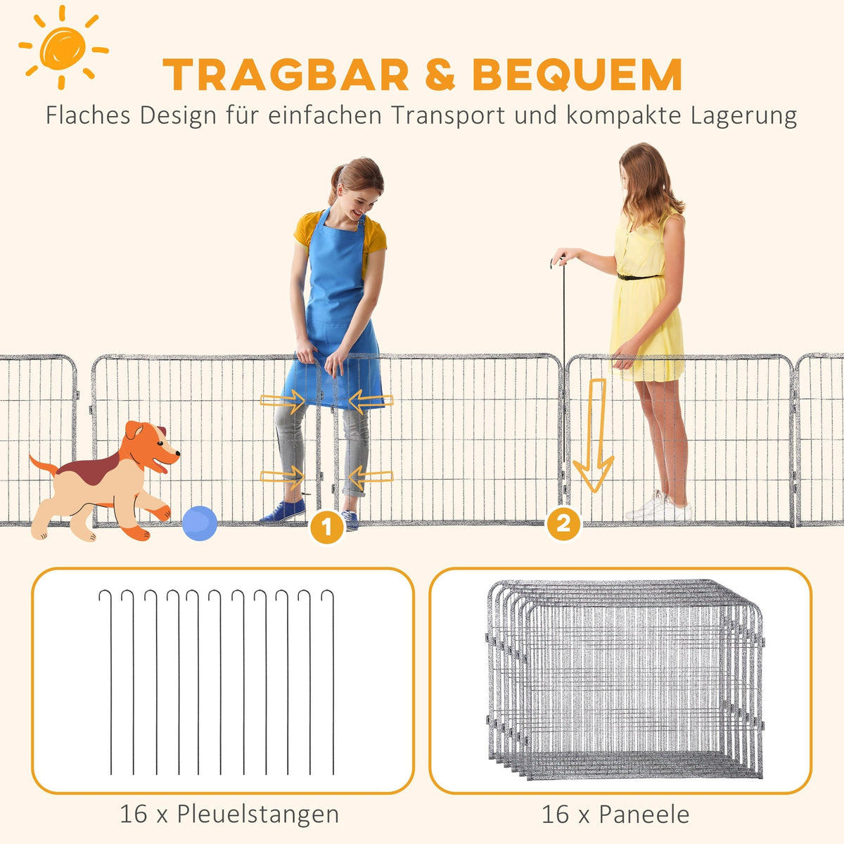 Puppy Playpen, 60cm 16 Sections 2 Doors, Steel