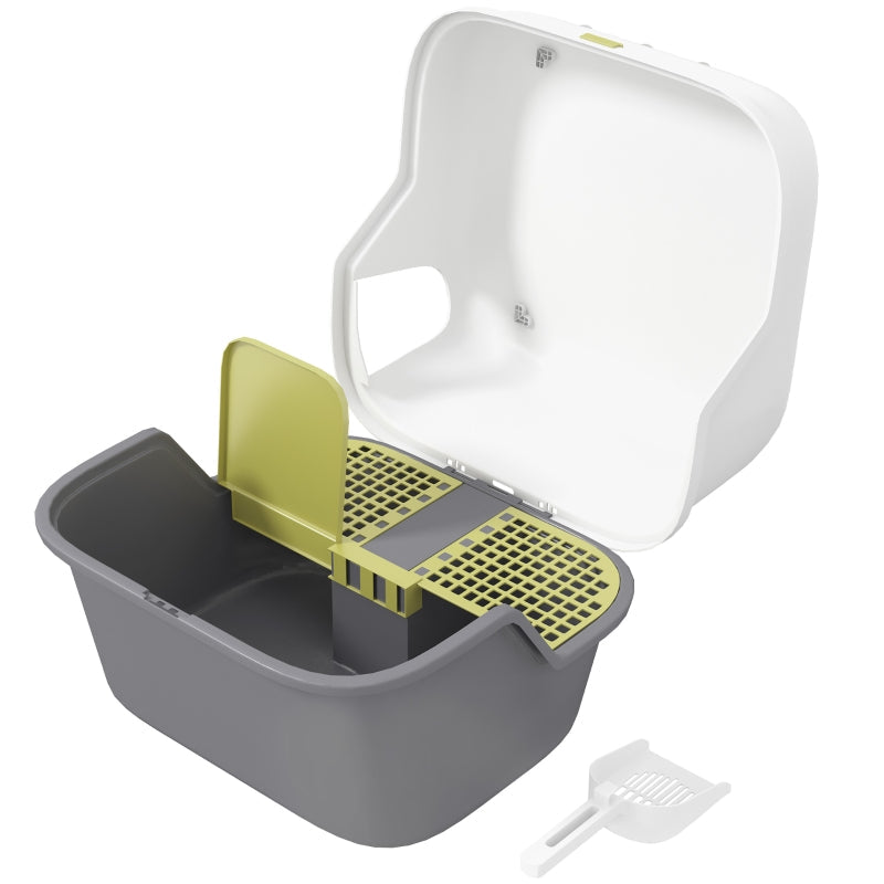 Cat Litter Box, Easy Clean Lockable, White