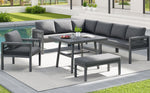 L-Shaped Garden Sofa Set Handwoven 8-Seater Iron Frame Table 2 Armchairs - Grey
