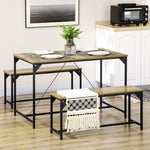 Dining Set, Industrial Design 3-Piece 4 People, Natural Wood