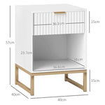 Bedside Table with Drawers, Storage, 40 x 40 x 57 cm, White