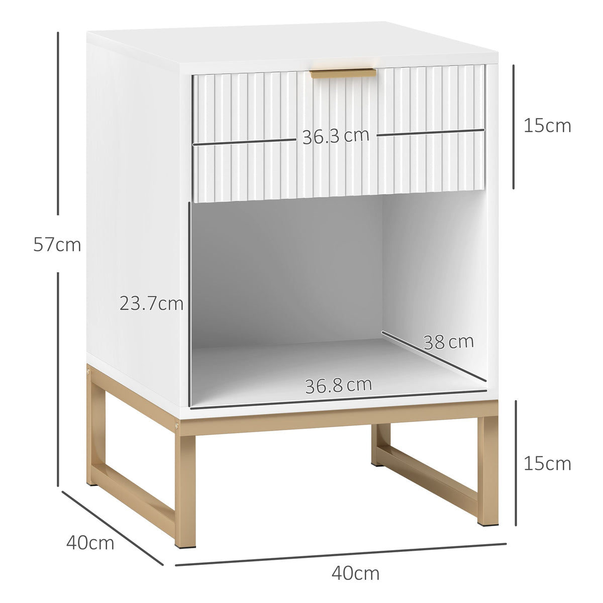 Bedside Table with Drawers, Storage, 40 x 40 x 57 cm, White