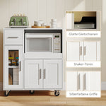 Mobile Kitchen Cabinet with Drawers, Shelves & Cable Hole - White