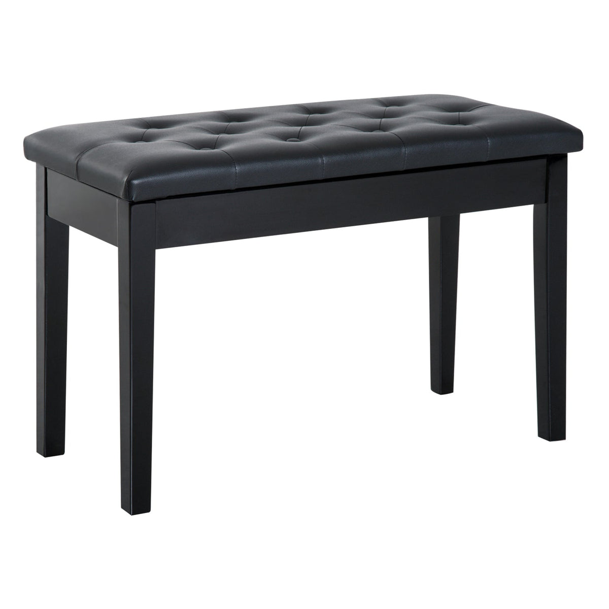 Piano Stool Bench with Storage, Rubber Wood Black Faux Leather