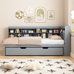 Sofa Bed with USB Socket & Storage, Solid Wood, Gray