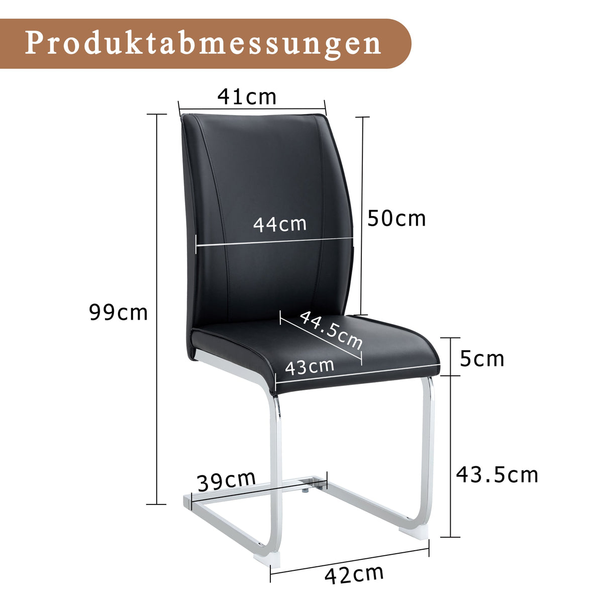 Chairs (Set of 4), Comfortable with Silver Metal Legs, Black PU
