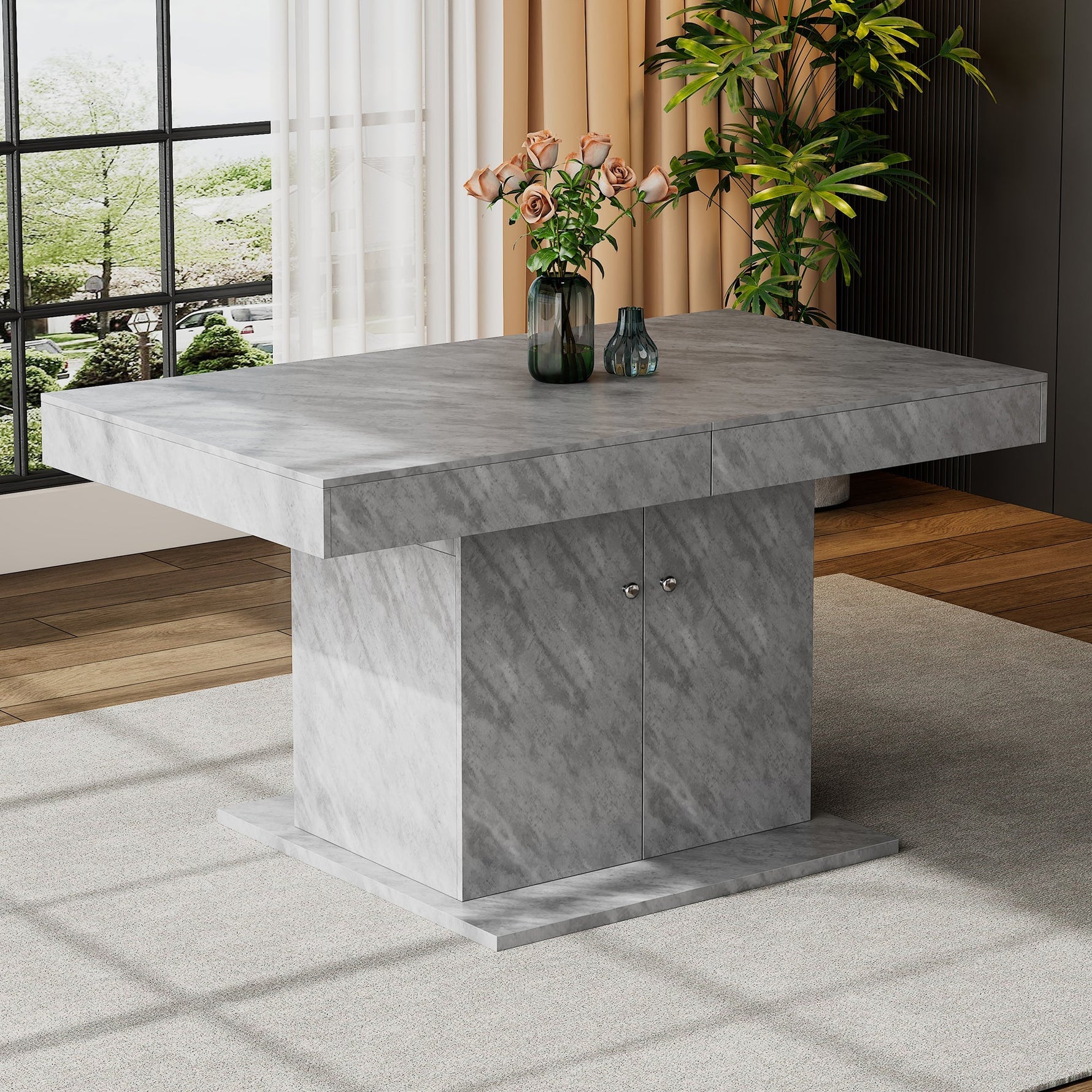 Extendable Dining Table Automatic Telescopic Storage 140/180x80cm - Concrete Look