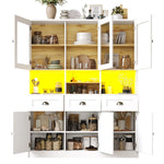 Tall Kitchen Cabinet 140x40x175cm Adjustable Shelves LED Lighting White/Black
