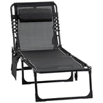 Folding Chaise Loungue Sun Lounger 5 Position Adjustable Backrest Removable Headrest Black Fabric