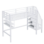 Loft Bed 90x200cm Storage Ladder Shelves - White