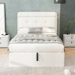 Upholstered Bed 90x200 Hydraulic Bed Box & Headboard Storage PU White