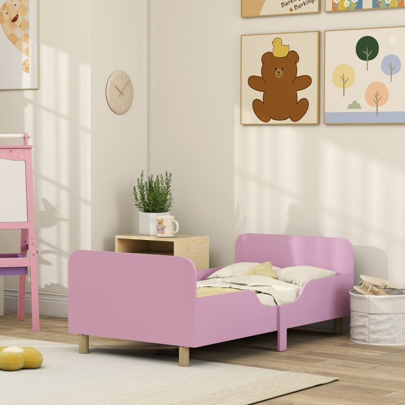 Children's Bed Frame, Single with Safety Rail, MDF Pink