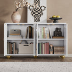 Sideboard with Four Molded Doors and Adjustable Shelves, Wood and Metal
