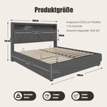 Modern Upholstered Bed 140x200cm LED Storage USB Ports Gas Spring Slatted Base Fabric