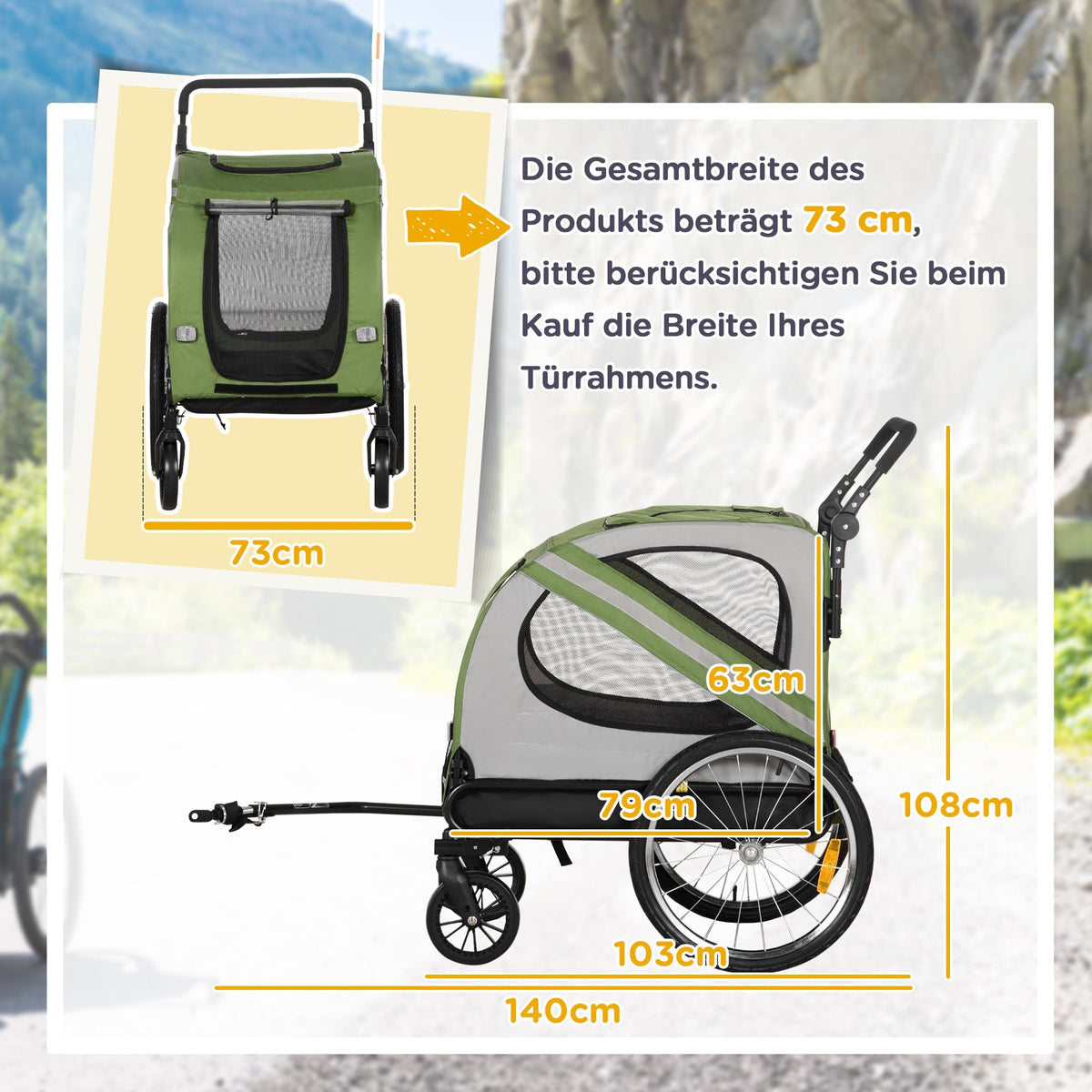 Dog Trailer & Stroller, 2-in-1, Reflectors, Oxford Fabric Green