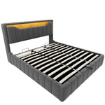 Upholstered Bed 180x200 with Storage & LED Light, Grey Linen