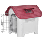 Outdoor Dog Kennel with Roof Hatch, Gate, Air Circulation, Red