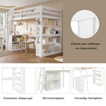 Bunk Bed Children's Storage Shelf Safety Railing Angled Ladder 90x200cm, Pine Chipboard White