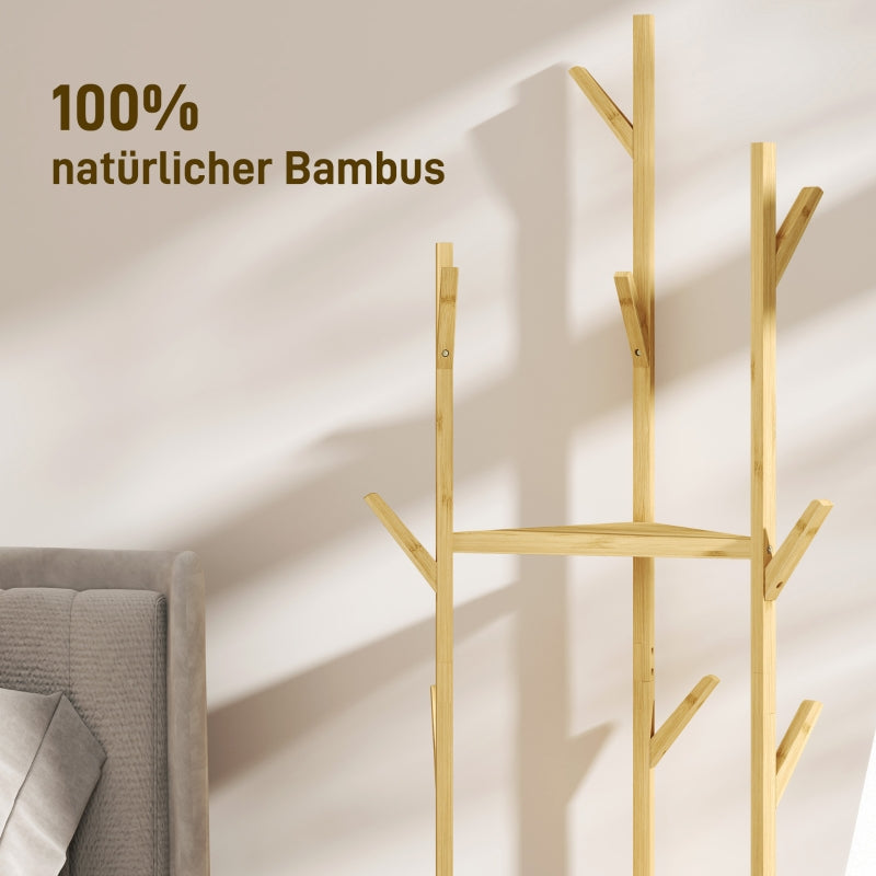 Coat Rack, 8 Hooks, 3 Tiers, Bamboo, Natural