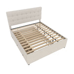 Upholstered Bed 140x200cm Extendable 3 Drawers Adjustable Headboard - Beige