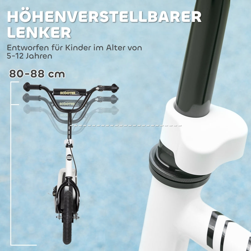 Children's Scooter with Large Wheels, Kickstand and Handbrake, White